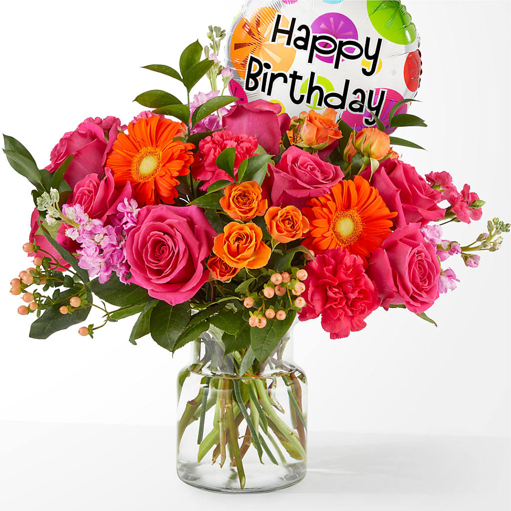 Fiesta Bouquet with Birthday Balloon – BO'S ACCENT FLOWERS, Middlesboro KY