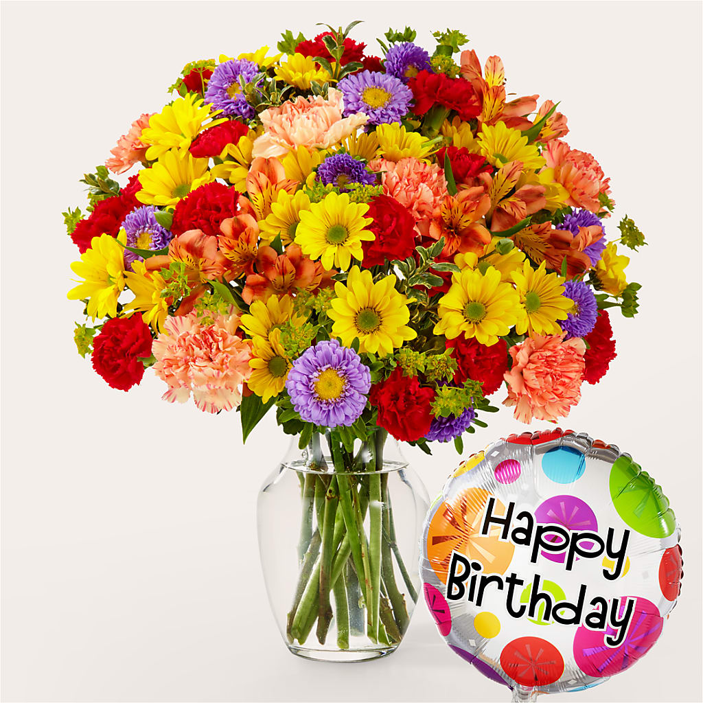 Kaleidoscope Bouquet with Birthday Balloon – BO'S ACCENT FLOWERS, Middlesboro KY