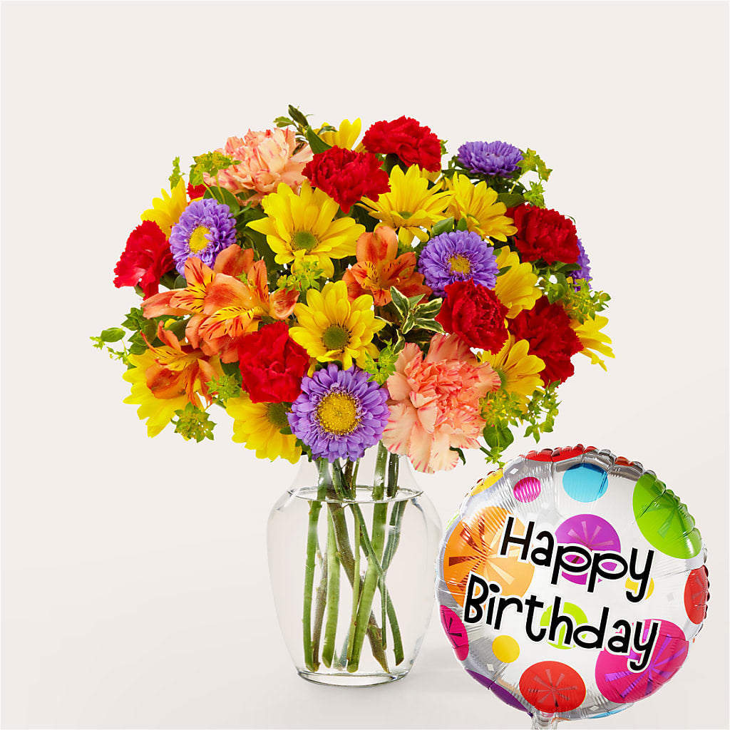 Kaleidoscope Bouquet with Birthday Balloon – BO'S ACCENT FLOWERS, Middlesboro KY