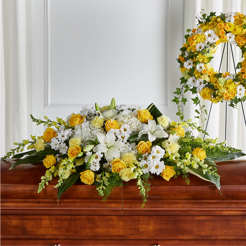 Golden Harmony Casket Spray – BO'S ACCENT FLOWERS, Middlesboro KY