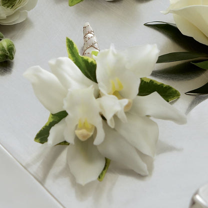 White Mini Cymbidium Boutonniere – BO'S ACCENT FLOWERS, Middlesboro KY